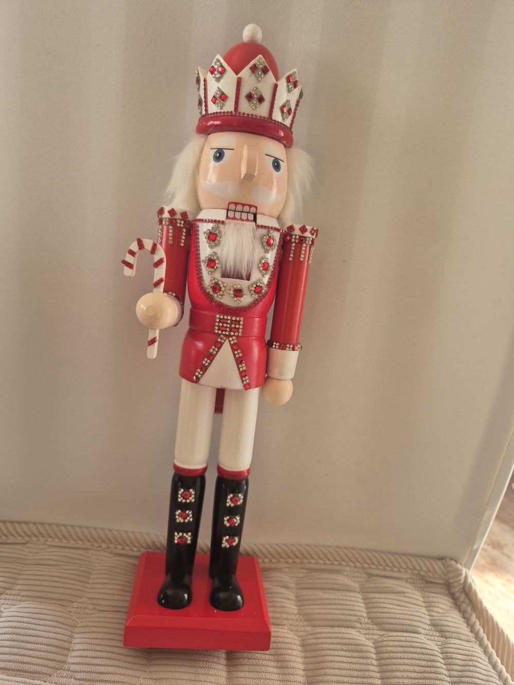 Red King Nutcracker Holiday Figurine with Candy Cane
